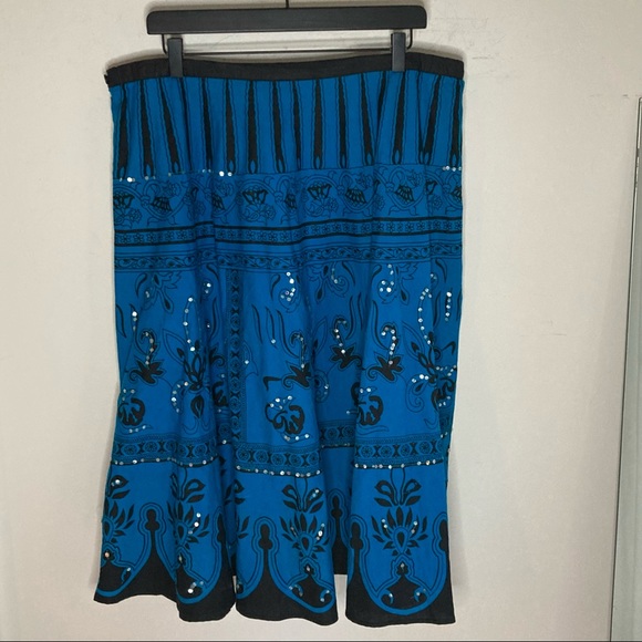 Tantrums Collection, Large, Turquoise and Black Boho Skirt W/ Sequins - Picture 2 of 4